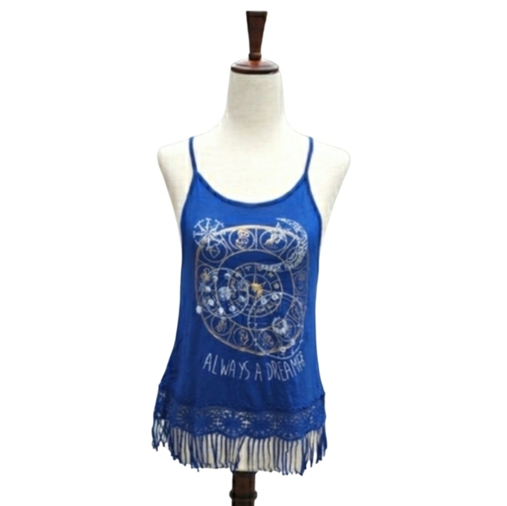 Rue 21 Blue Fringe Hem Tank Top Size Medium